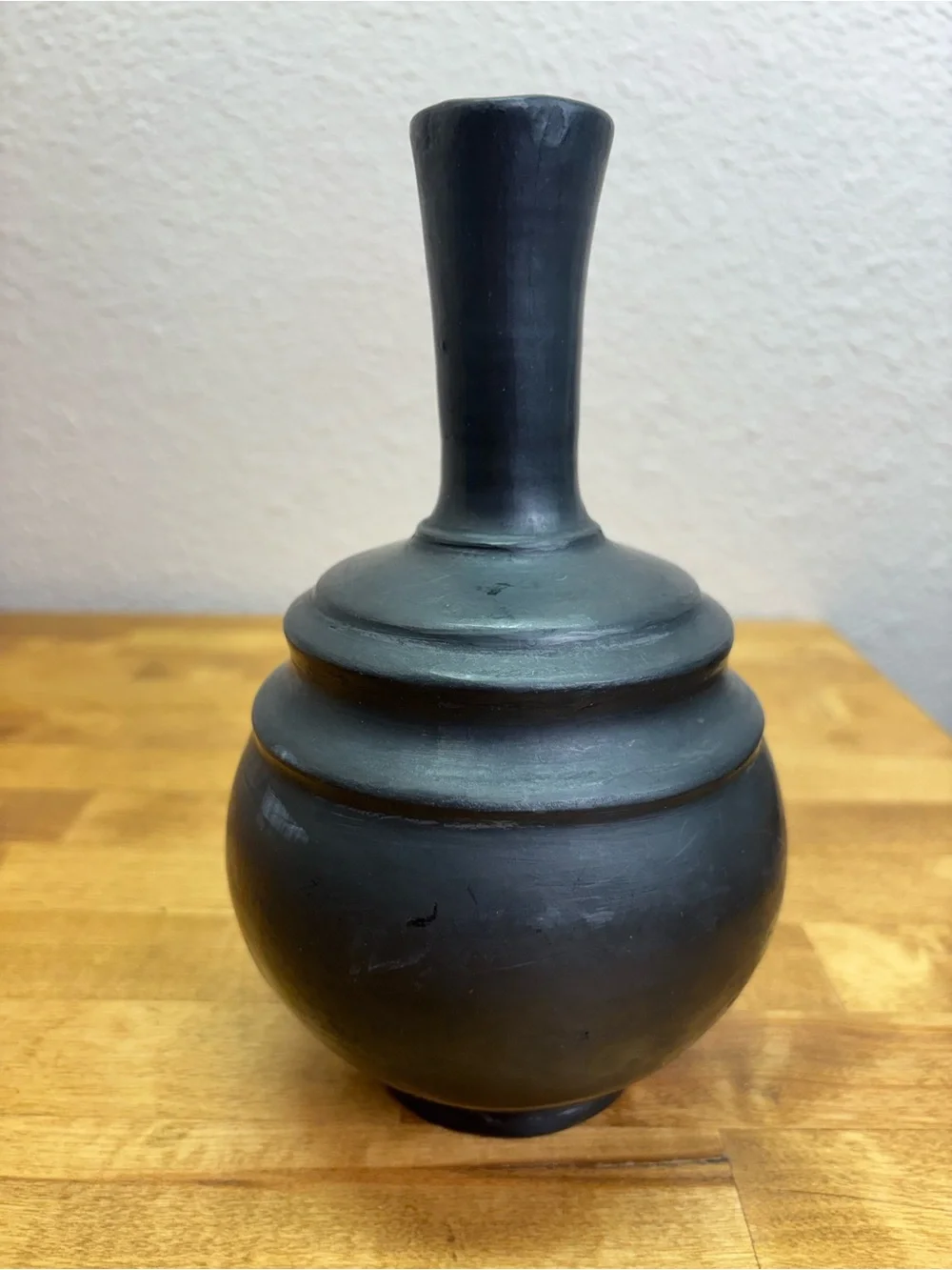 Signed Oaxaca Mexico Barro Negro Black Pottery Pitcher Vase Handcrafted 7”